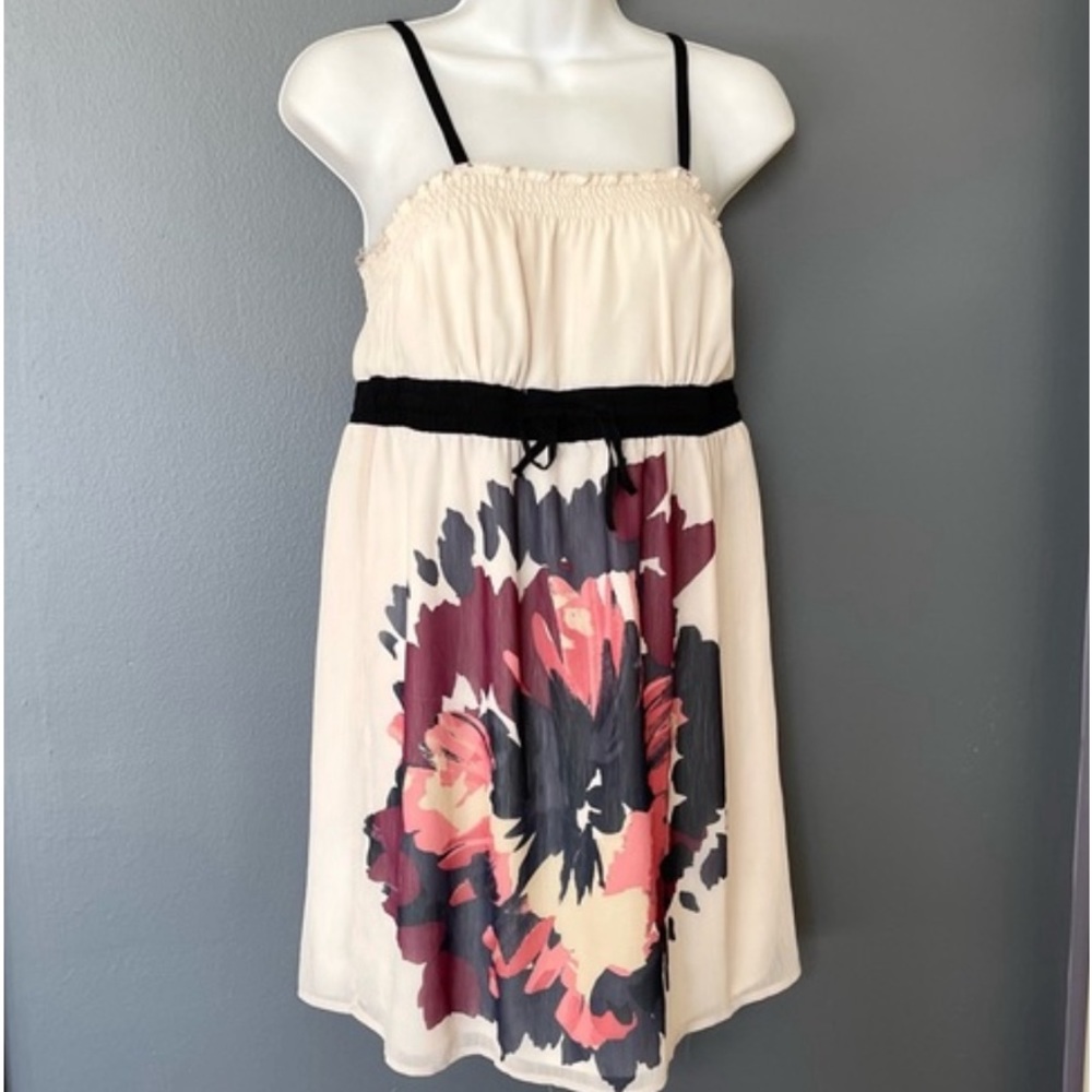 Johnny Martin Cream Abstract Floral Print Ruched Sleeveless Dress Size Large NWT